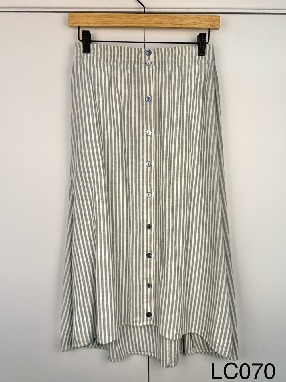 Eileen Fisher Hemp Organic Cotton Striped Button Front Skirt Large